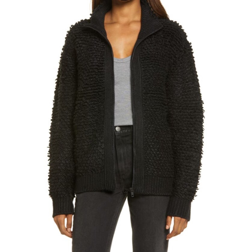 TREASURE & BOND Front Zip Cardigan In Black L M